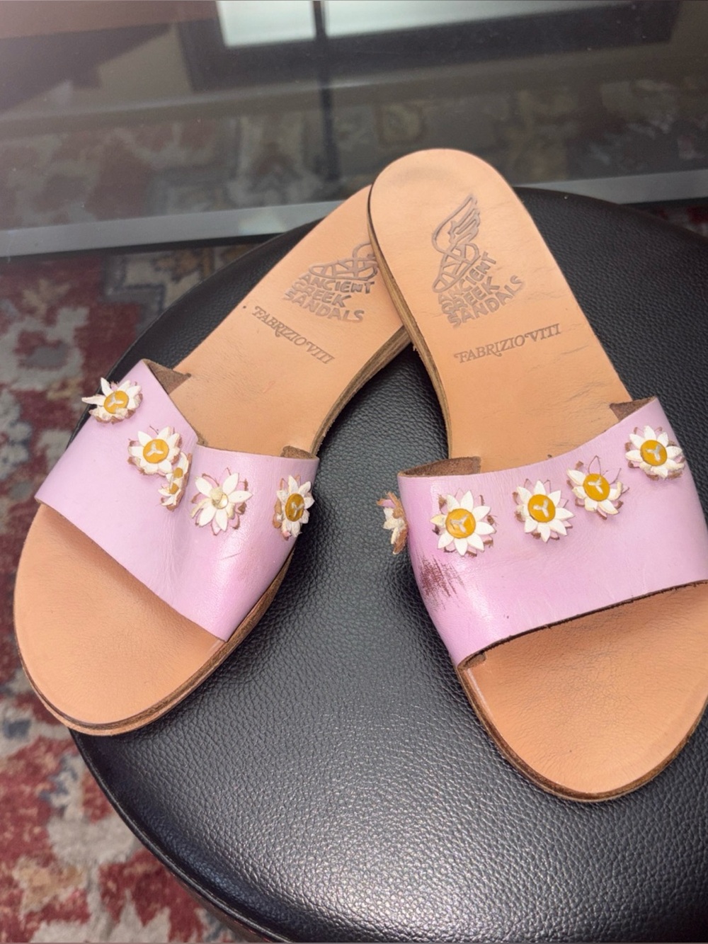 Ancient Greek Sandals Lavender Leather Daisy Slide Sandals size 40